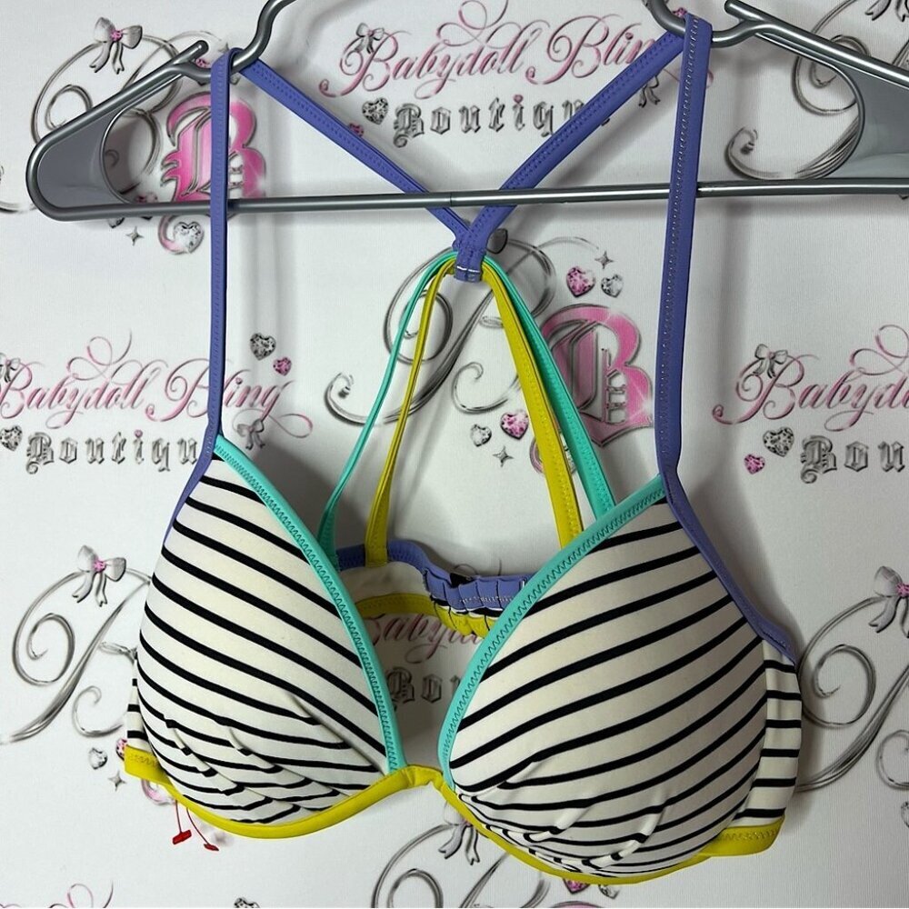 Victoria's Secret Colorful Bikini Top with Straps striped strappy swim top